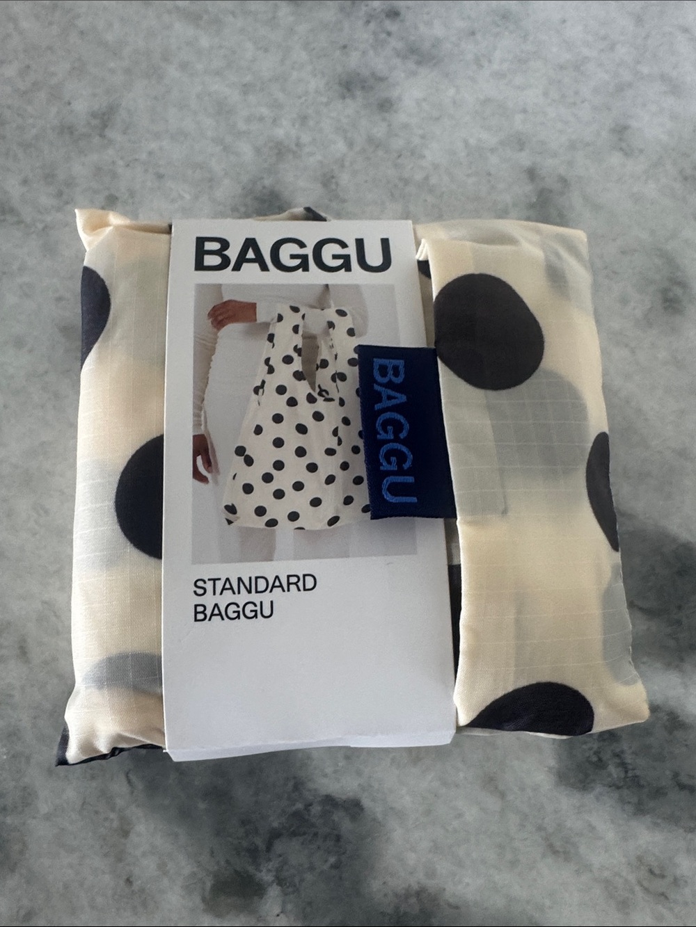 BAGGU Standard Reusable Tote - Cream with Black Polka Dots